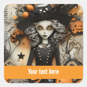 Adesivo Quadrado Bruxa de Halloween