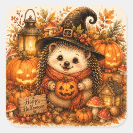 Adesivo Quadrado Bruxa Fofa Ourico Feliz Halloween Abóboras