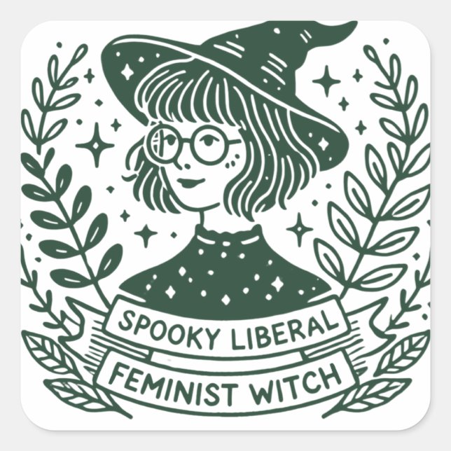 Adesivo Quadrado Bruxa Liberal Feminista SPOOKY (Frente)