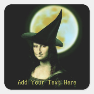 Adesivo Quadrado Bruxa Mona Lisa Halloween Lua Cheia