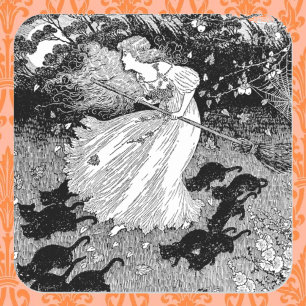 Adesivo Quadrado Bruxa nova e gatos pretos