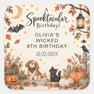 Adesivo Quadrado Bruxa Pequenina Aniversário de Halloween Aquarela