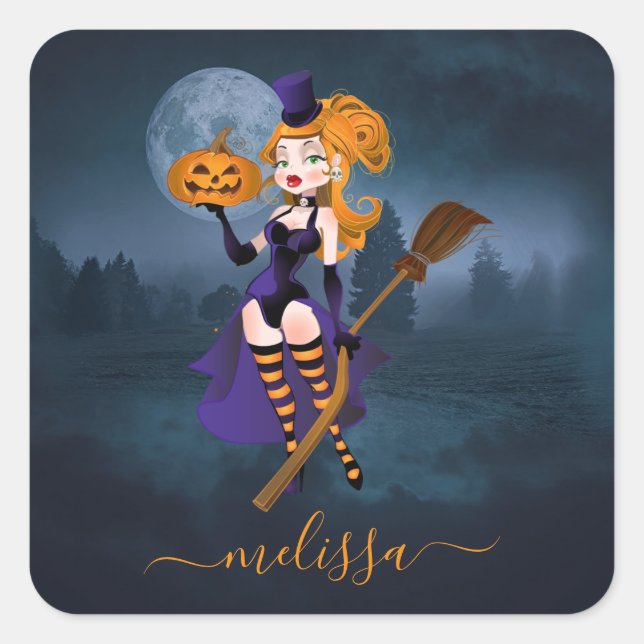 Adesivo Quadrado Bruxa Sexy no luar (Frente)