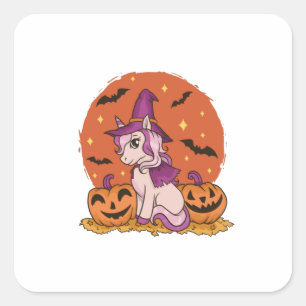 Adesivo Quadrado Bruxa Unicórnio - Feliz Fantasia de Halloween