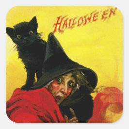 Adesivo Quadrado Bruxa Velha do Halloween