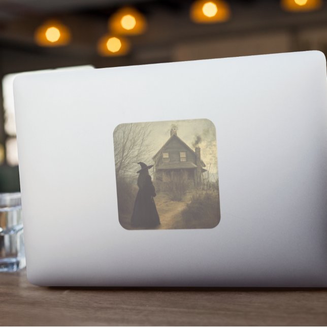 Adesivo Quadrado Bruxa Vintage do Halloween (Criador carregado)