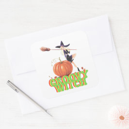 Adesivo Quadrado bruxas de Dia de as Bruxas engraçado BROVY WITCH