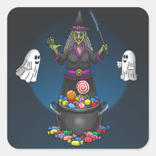 Adesivo Quadrado Bruxas e Fantasmas Fingem ou Tratam o Festa do Hal