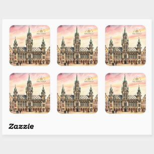 Adesivo Quadrado Bruxelas Bélgica Aquarela Grande Palácio