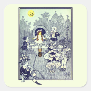 Adesivo Quadrado Bruxo Vintage do Oz, Dorothy Encontra os Munchkins