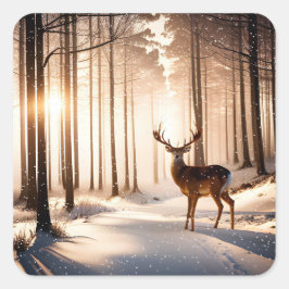 Adesivo Quadrado Buck De Natal Na Floresta De Inverno