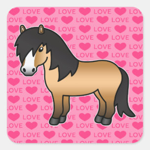 Adesivo Quadrado Buckskin Cartoon Shetland Pony