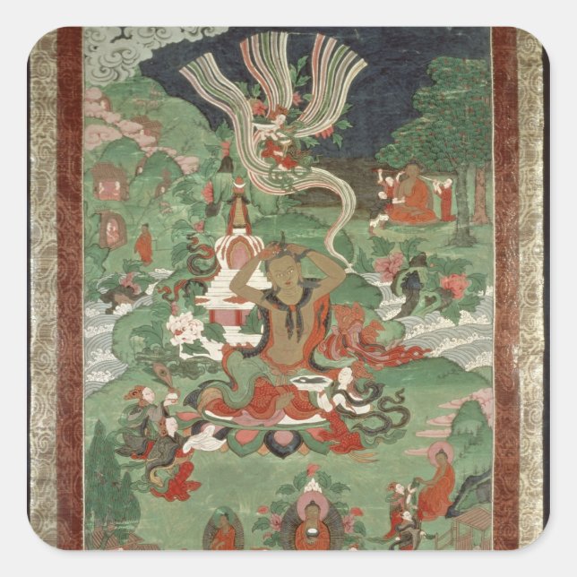 Adesivo Quadrado Buda cortando um tufo de cabelo (Frente)