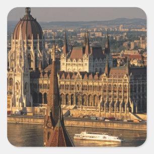 Adesivo Quadrado Budapest, Hungria, Rio Danúbio, Parlamento