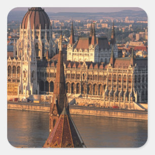 Adesivo Quadrado Budapest, Hungria, Rio Danúbio, Parlamento