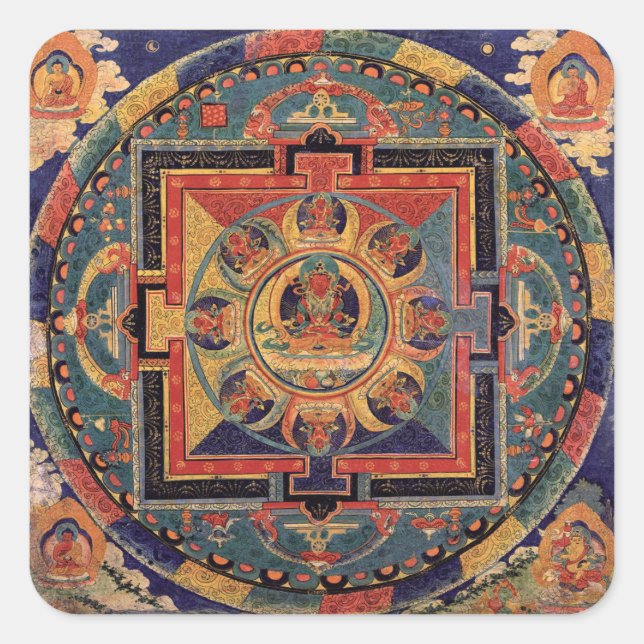 Adesivo Quadrado Buddha Mandala Antiquado Tibetano Thanka (Frente)