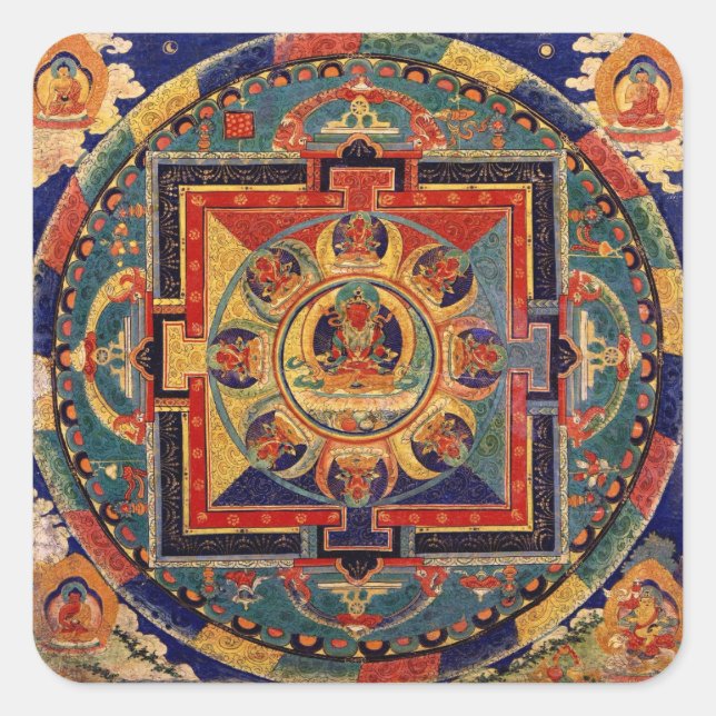 Adesivo Quadrado Buddha Mandala Antiquado Tibetano Thanka (Frente)