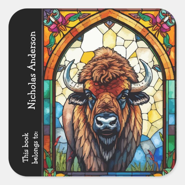 Adesivo Quadrado Buffalo Bison Animal Nature Art Personalizado (Frente)