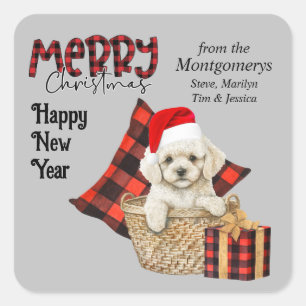 Adesivo Quadrado Buffalo Xadrez Toy Poodle Puppy Natal