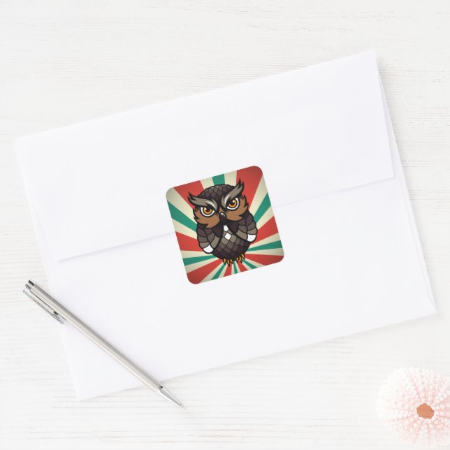 Adesivo Quadrado Búho De La Suerte (Envelope)