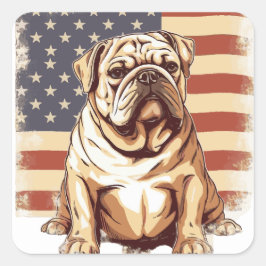 Adesivo Quadrado Buldogue Americano Patriótico