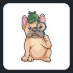 Adesivo Quadrado Buldogue francês como Detetive com Lâmpada<br><div class="desc">Este design é o presente perfeito para um aniversário,  Natal e outras celebrações. É adequado para mulheres,  homens e crianças.</div>