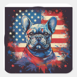 Adesivo Quadrado Buldogue Francês e Bandeira Americana Incomodada