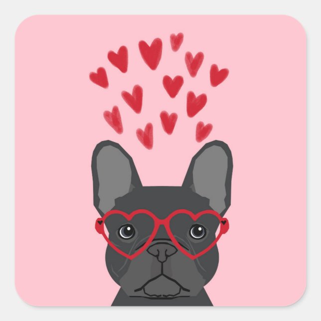 Adesivo Quadrado Buldogue francês Love Stickers - cachorro fofo (Frente)