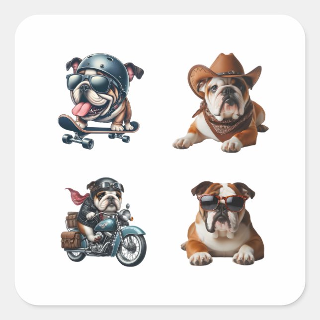Adesivo Quadrado Buldogue Funny 4 Pack Stickers (Frente)