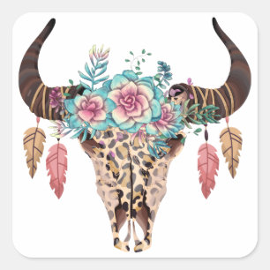 Adesivo Quadrado Bull Floral de Impressão Leopardo Ocidental