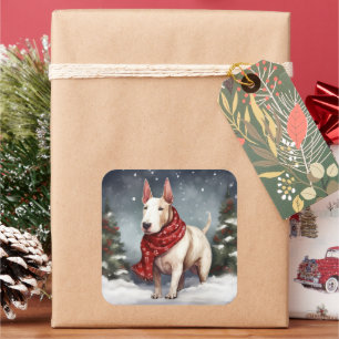 Adesivo Quadrado Bull Terrier Dog no Natal da Neve