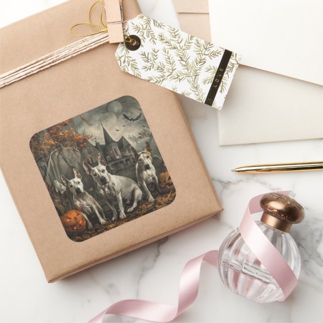 Adesivo Quadrado Bull Terrier Halloween Night Doggy Delight (Presentear)