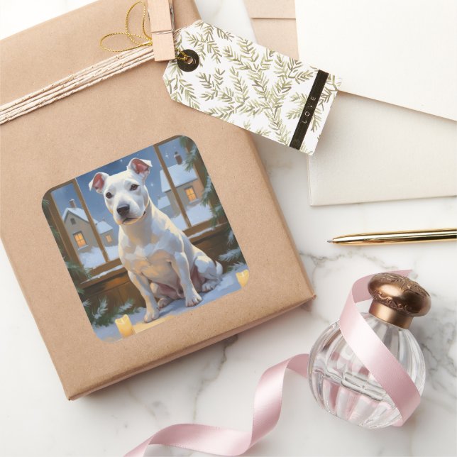 Adesivo Quadrado Bull Terrier with Christmas Lights Holiday (Presentear)