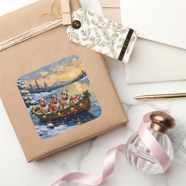 Adesivo Quadrado Bulldog Christmas Boat Holiday (Presentear)