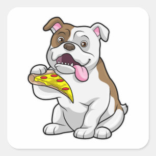 Adesivo Quadrado Bulldog com pizza