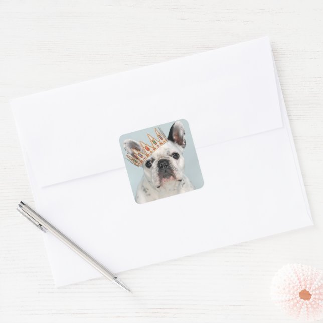Adesivo Quadrado Bulldog Francês com Coroa (Envelope)