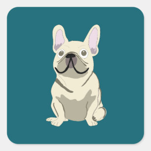 Adesivo Quadrado Bulldog Francês Creme, Eu Amo meu Cachorro