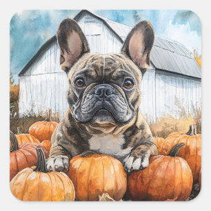 Adesivo Quadrado Bulldog Francês no Pumpkin Patch
