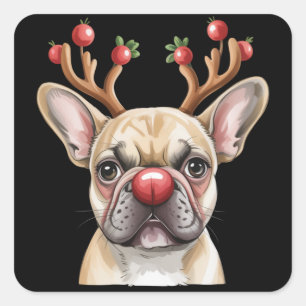 Adesivo Quadrado Bulldog Francês Rena Amante de Cães Natal