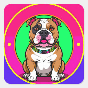 Adesivo Quadrado Bulldog Inglês Cão Colorido Arte Ousada