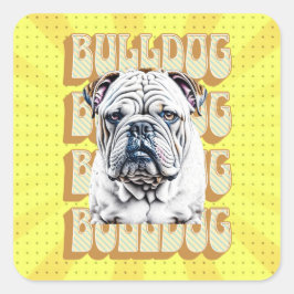 Adesivo Quadrado Bulldog Inglês com Fonte Retroativa