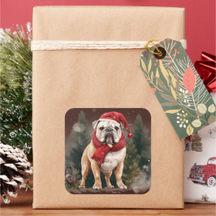 Adesivo Quadrado Bulldog na Neve Natal