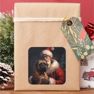 Adesivo Quadrado Bullmastiff Com Papai Noel Natal Festivo 