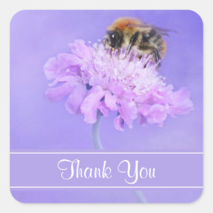 Adesivo Quadrado Bumble a abelha empoleirada em um obrigado