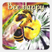Bumble Bee Happy Daisy Flower Floral Watercolor