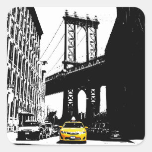 Adesivo Quadrado Bumbum de Táxi Amarelo Nova Iorque do Nyc Brookly