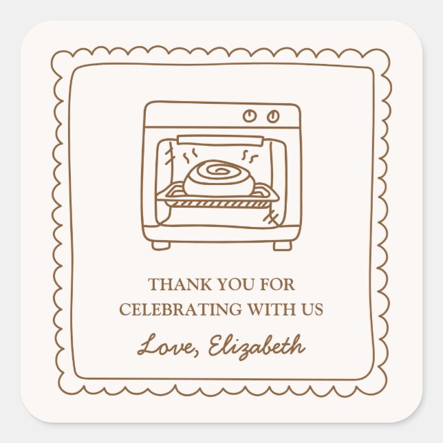 Adesivo Quadrado Bun in the Oven Baby Shower Thank You Favor (Frente)