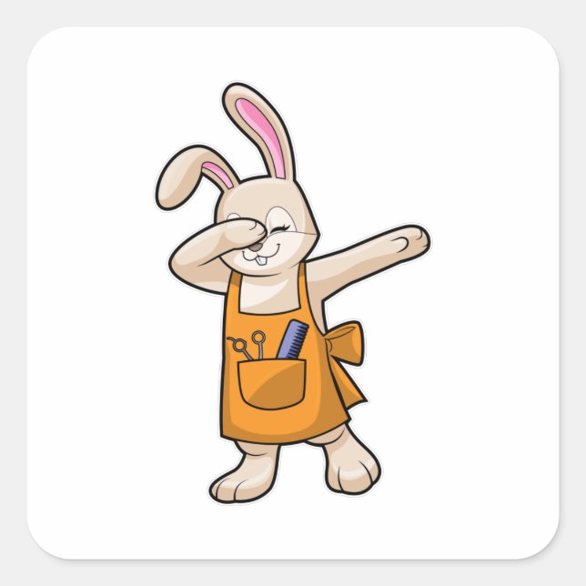 Adesivo Quadrado Bunny as Hairdresser with Comb & Scissors (Frente)