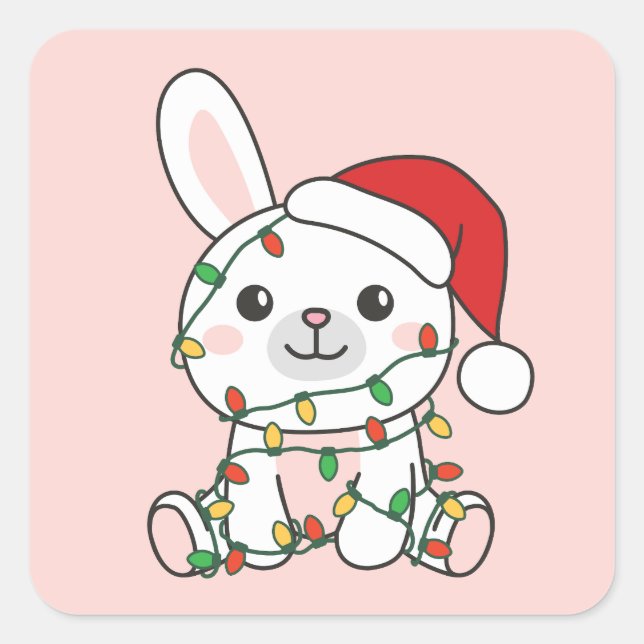 Adesivo Quadrado Bunny Christmas Winter Animal Holiday Bunnies (Frente)
