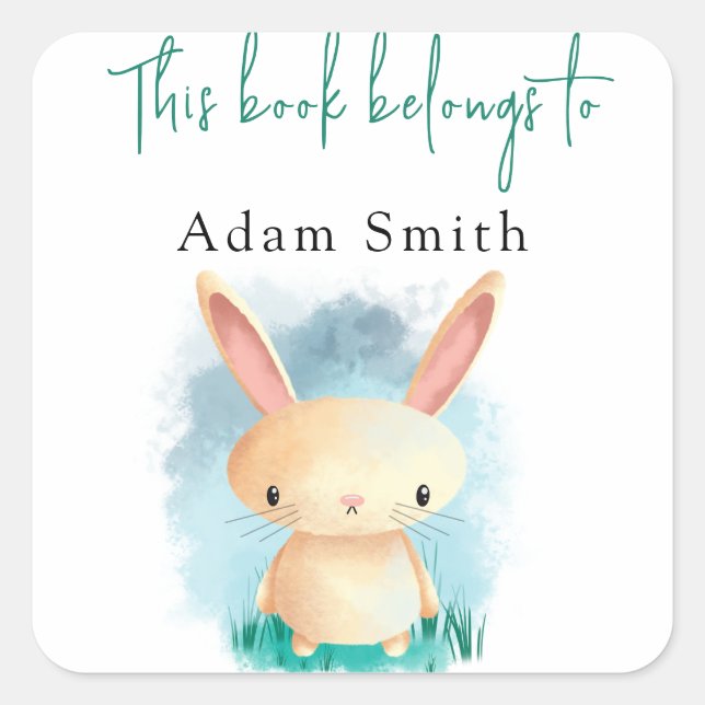 Adesivo Quadrado Bunny - Este livro pertence a (Frente)